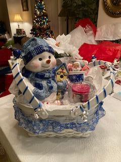 christmas snowman cookie jar & candle basket