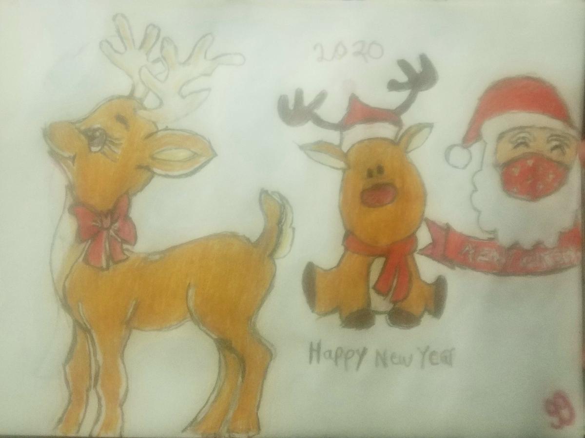 Holiday Reindeers & Santa GG – 9″ x 12″ Colored Pencil