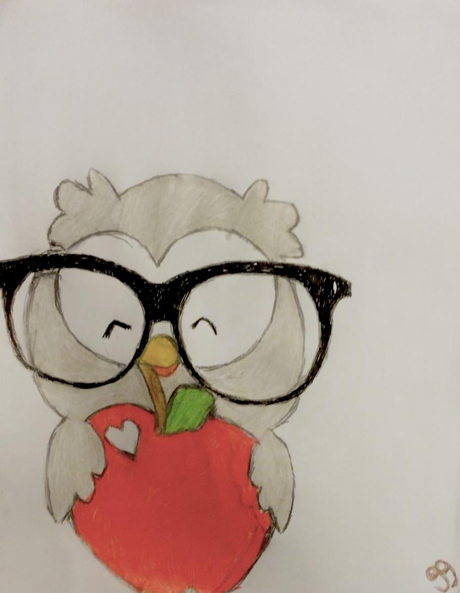 Owl In Fall Glasses GG – 8” x 11” Colored Pencil