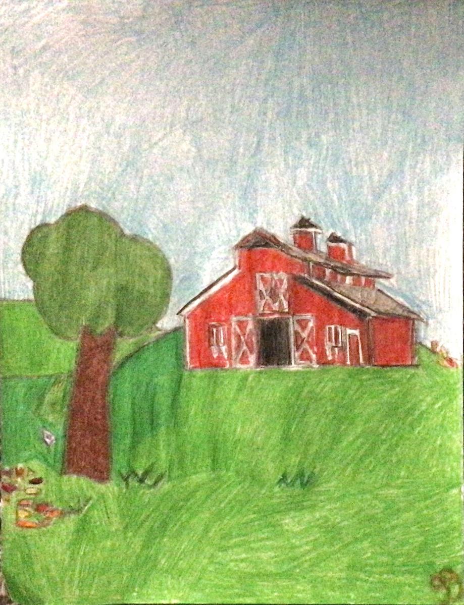 Old Barn With Land & Tree GG – 8” x 11” Colored Pencil