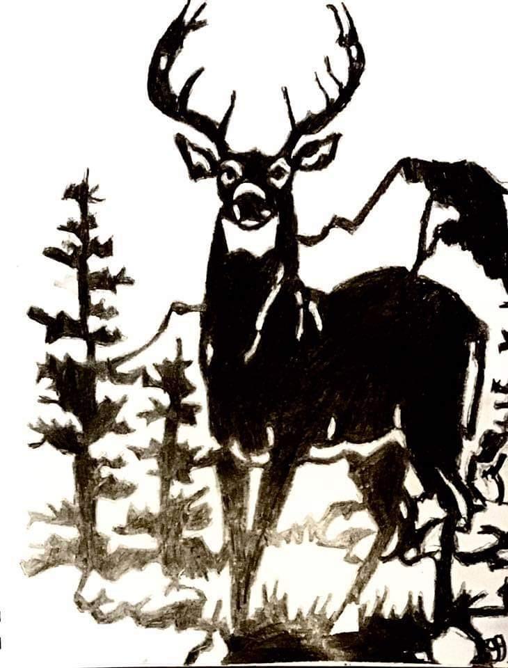 10 Point Buck In Field – 9″ x 12″ Colored Pencil &