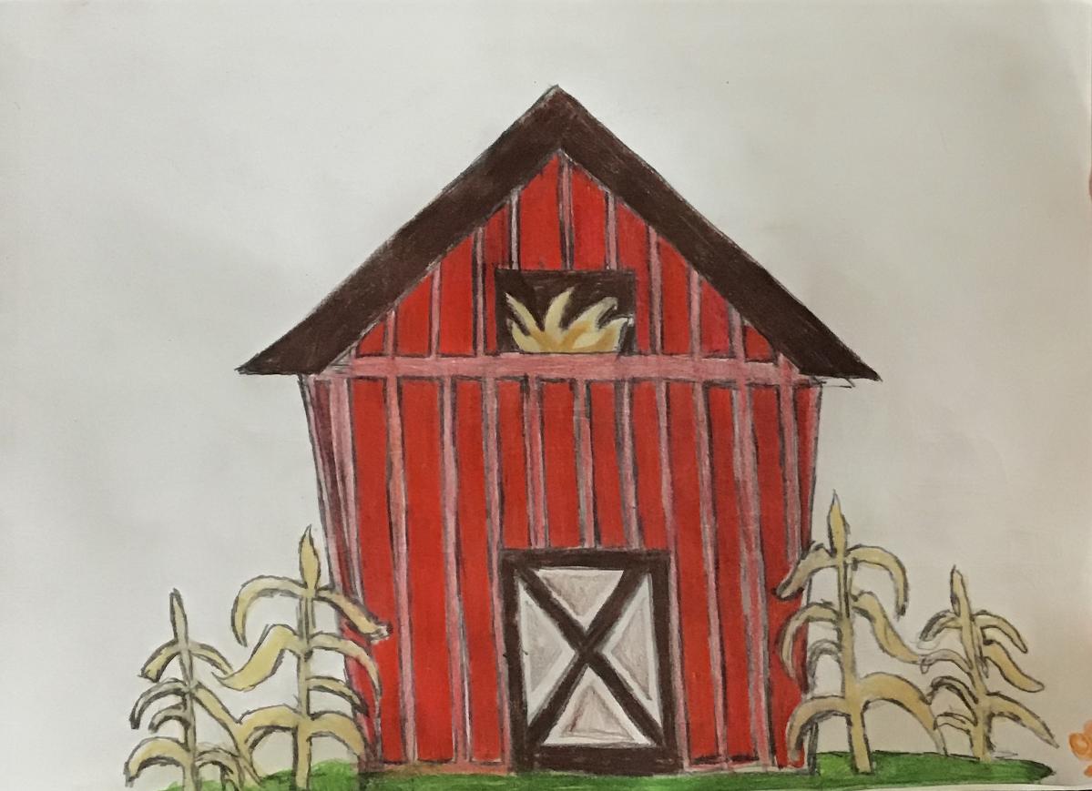 Autumn Fall Barn With Decor GG – 9” x 12” Colored