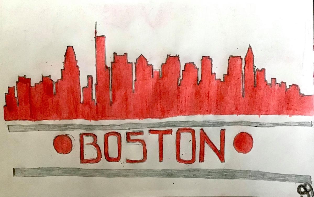 Boston City Skyline GG – 9” x 12” Colored Pencil