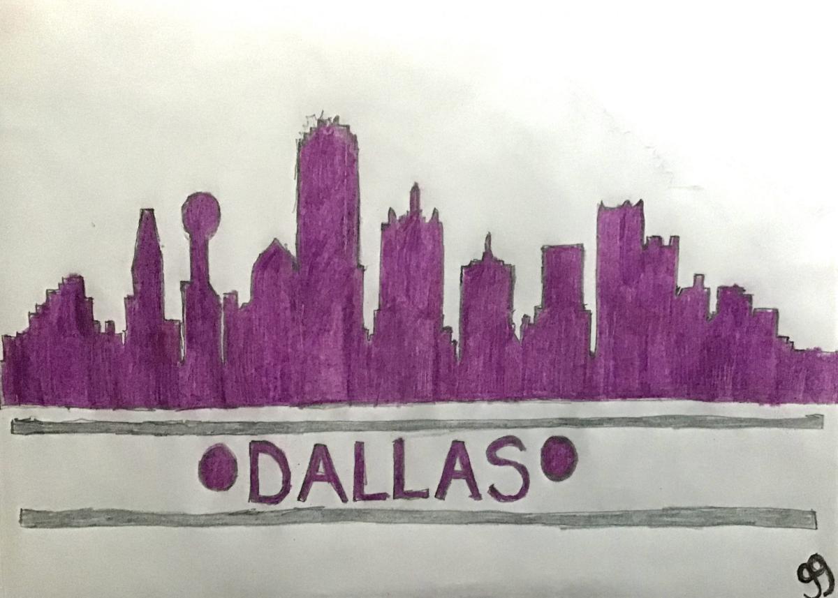Dallas City Skyline GG – 9” x 12” Colored Pencil