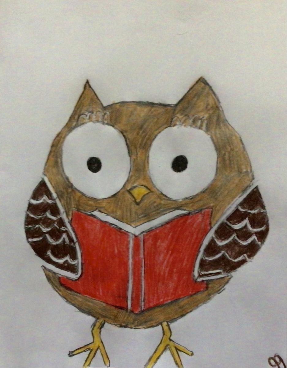 Fall Owl Reading A Book GG – 8” x 11” Colored Pencil