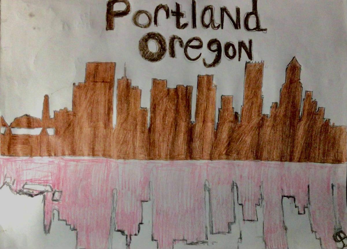 Portland Oregon City Skyline GG – 9” x 12” Colored