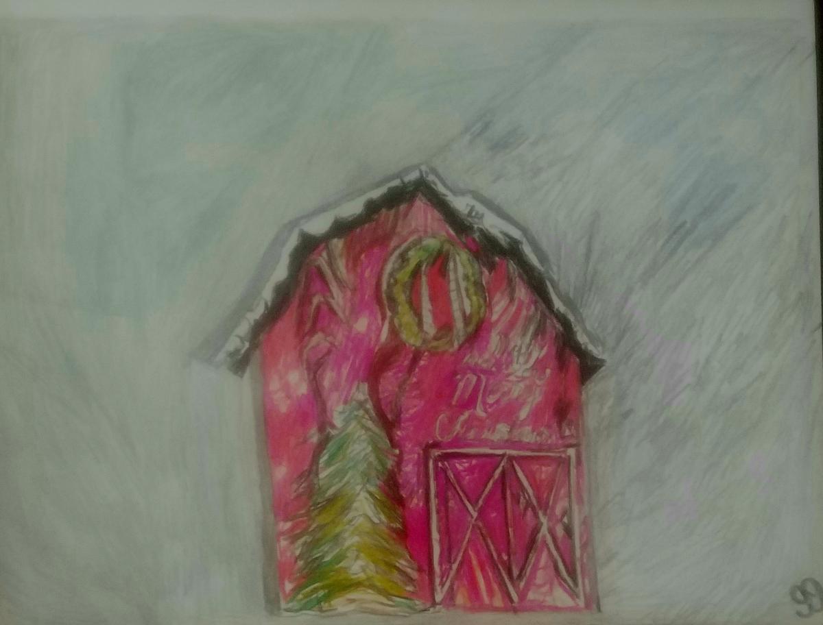 Christmas New Years Decor Barn Art – 9″ x 12″ Colored
