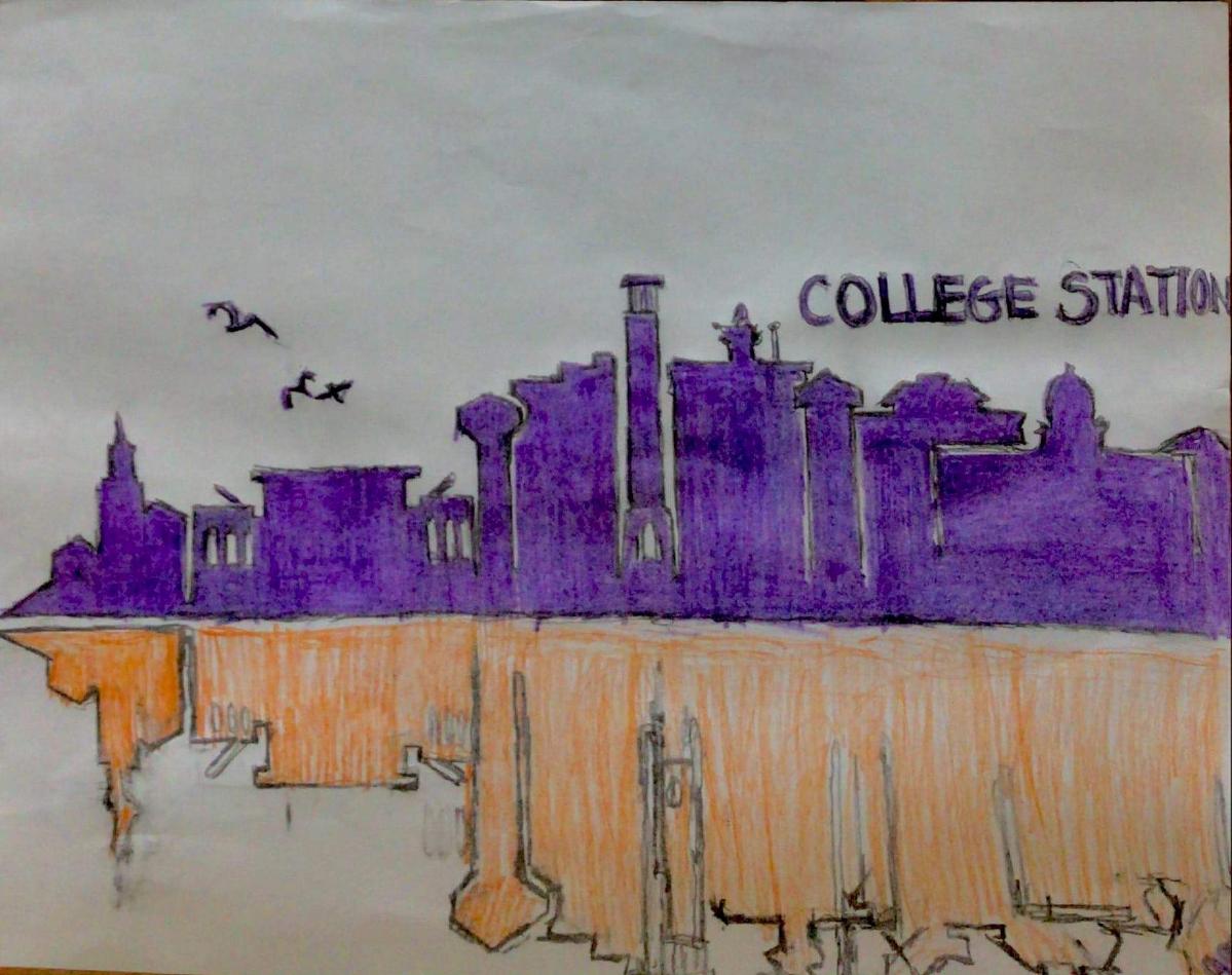 College Station City Skyline GG – 8″ x 11″ Colored
