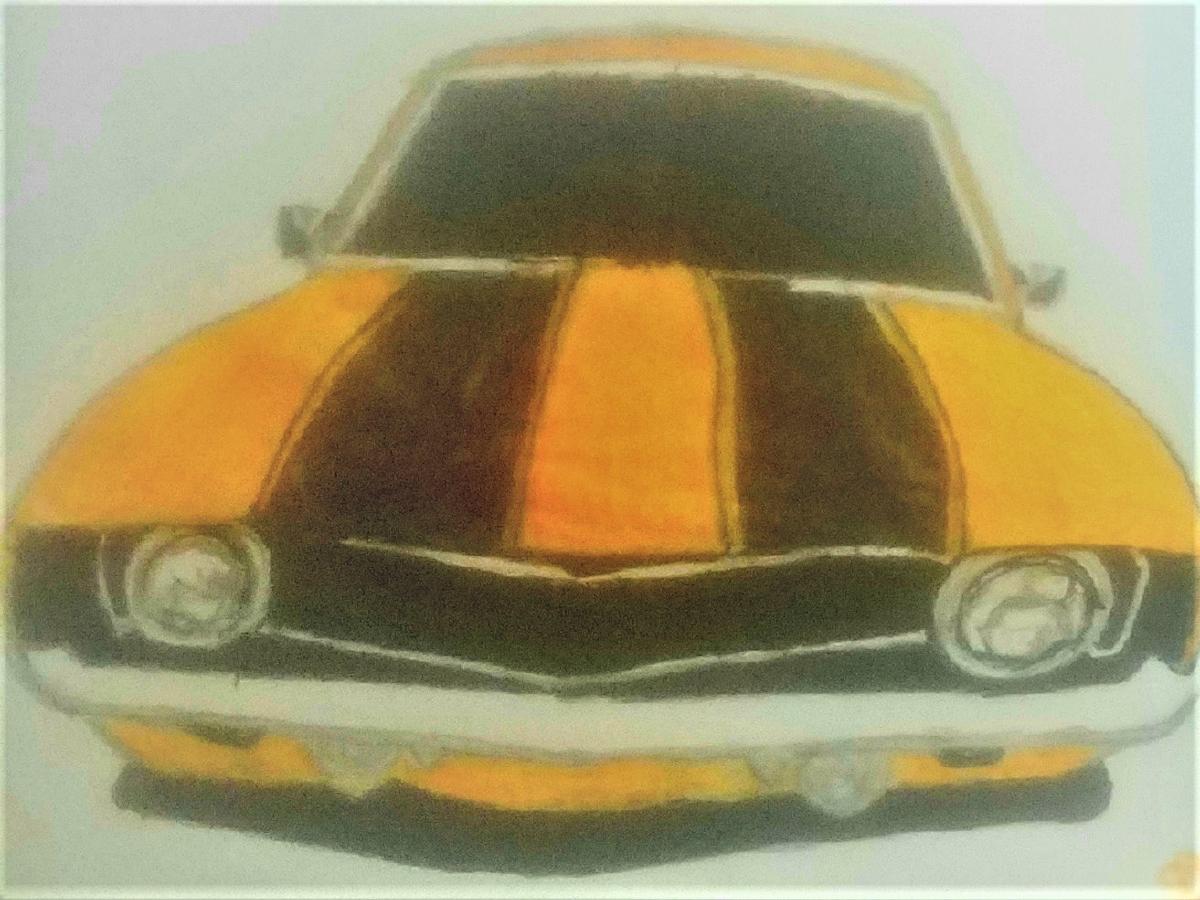 Old Autumn Orange Chevy Car GG – 9″ x 12″ Colored