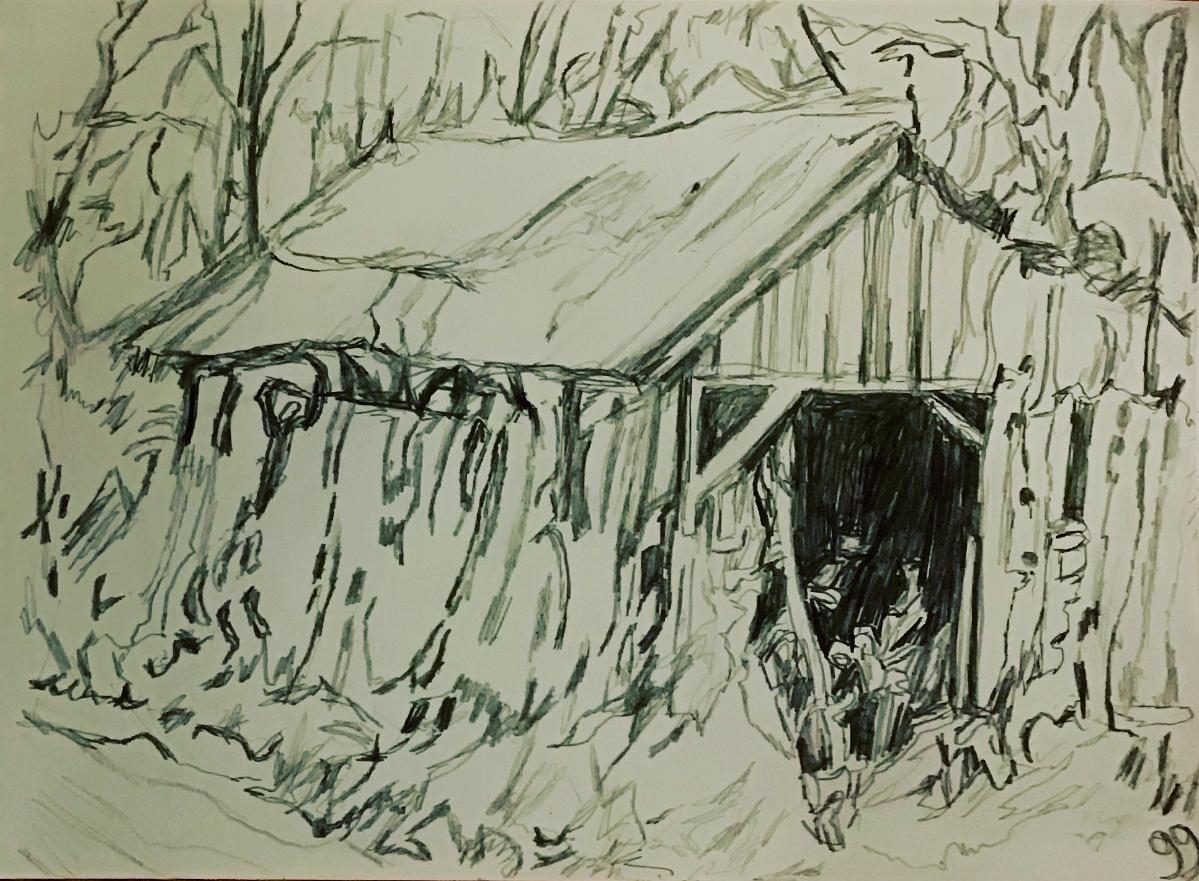 Old Black & White Country Barn 7 – 9” x 12” Pencil