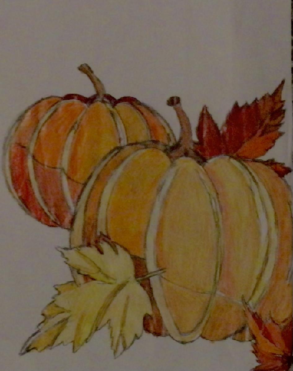 Autumn Pumpkin Patch With Leaves GG – 8” x 11” Colored
