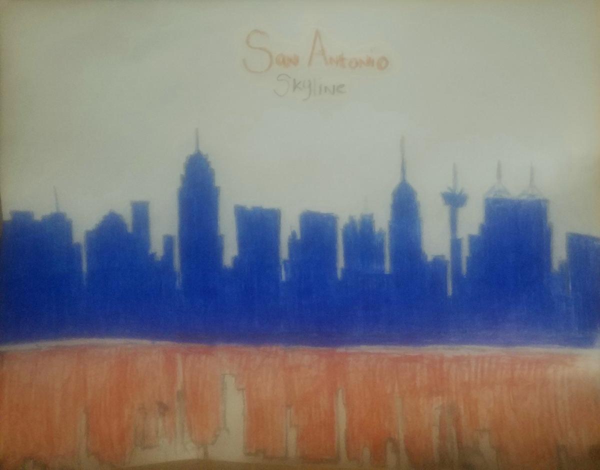 Handmade San Antonio Skyline GG – 8″ x 11″ Colored