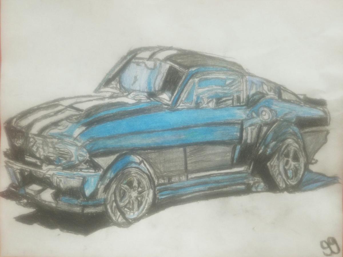 Old Blue GT 500 Car – 9″ x 12″ Colored Pencil