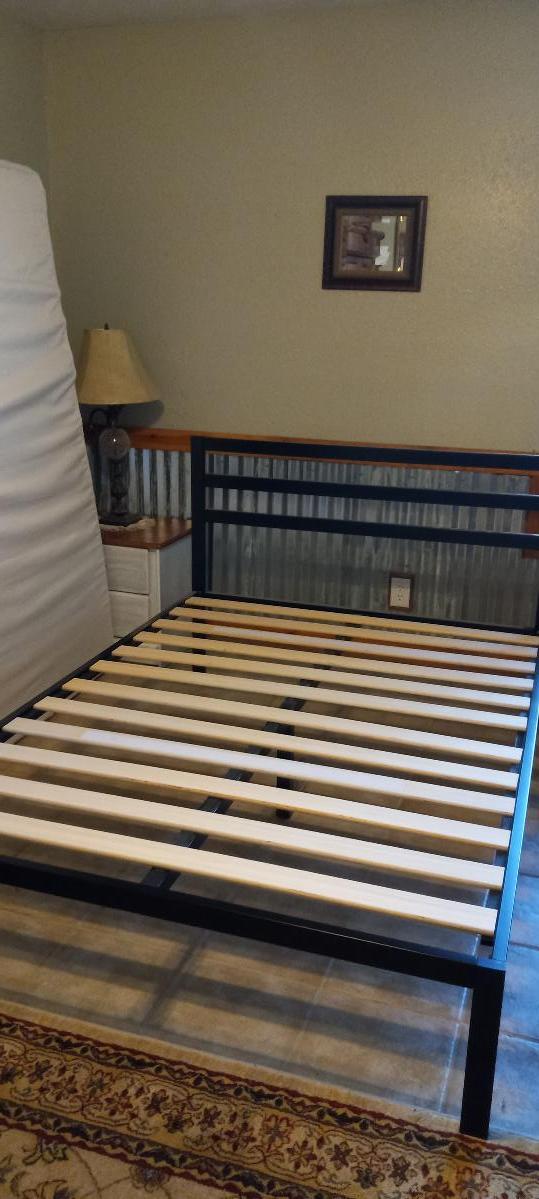 Full Sized Black Bed Frame and Mattress